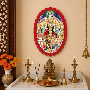 Goddess Durga Wall Decorative Showpiece 6 X 8 Inch | 4 MM MDF Wooden Glossy Sublimation Print | Back Hook Wall Hanging | Home Temple & Living Room Decor (F57090)