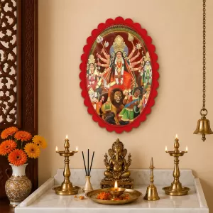 Goddess Durga Wall Decorative Showpiece 6 X 8 Inch | 4 MM MDF Wooden Glossy Sublimation Print | Back Hook Wall Hanging | Home Temple & Living Room Decor (F57093)