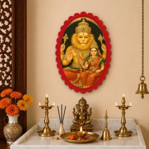 Hanuman Wall Decorative Showpiece 6 X 8 Inch | 4 MM MDF Wooden Glossy Sublimation Print | Back Hook Wall Hanging | Home Temple & Living Room Decor (F57095)