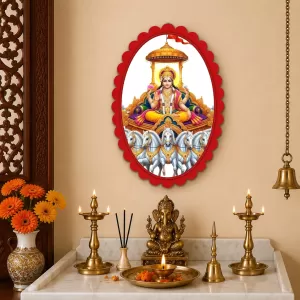 Lord Surya Wall Decorative Showpiece 6 X 8 Inch | 4 MM MDF Wooden Glossy Sublimation Print | Back Hook Wall Hanging | Home Temple & Living Room Decor (F57122)