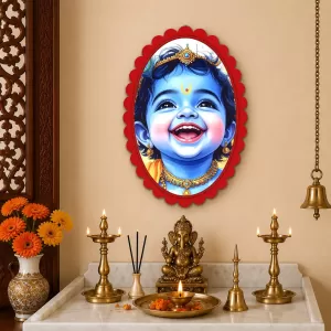 Baby Krishna Wall Decorative Showpiece 6 X 8 Inch | 4 MM MDF Wooden Glossy Sublimation Print | Back Hook Wall Hanging | Home Temple & Living Room Decor (F57134) Baby Krishna Wall Decorative Showpiece 6 X 8 Inch | 4 MM MDF Wooden Glossy Sublimation Print | Back Hook Wall Hanging | Home Temple & Living Room Decor (F57134)