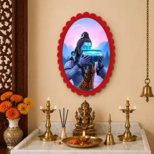 Lord Shiva Wall Decorative Showpiece 6 X 8 Inch | 4 MM MDF Wooden Glossy Sublimation Print | Back Hook Wall Hanging | Home Temple & Living Room Decor (F57136)