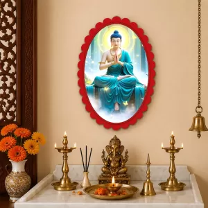 Gautama Buddha Wall Decorative Showpiece 6 X 8 Inch | 4 MM MDF Wooden Glossy Sublimation Print | Back Hook Wall Hanging | Home Temple & Living Room Decor (F57179)