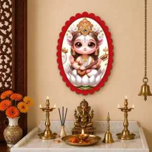 Saraswati Wall Decorative Showpiece 6 X 8 Inch | 4 MM MDF Wooden Glossy Sublimation Print | Back Hook Wall Hanging | Home Temple & Living Room Decor (F57186)