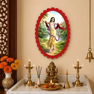 Krishna Wall Decorative Showpiece 6 X 8 Inch | 4 MM MDF Wooden Glossy Sublimation Print | Back Hook Wall Hanging | Home Temple & Living Room Decor (F57198)