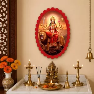 Durga Wall Decorative Showpiece 6 X 8 Inch | 4 MM MDF Wooden Glossy Sublimation Print | Back Hook Wall Hanging | Home Temple & Living Room Decor (F57204) Durga Wall Decorative Showpiece 6 X 8 Inch | 4 MM MDF Wooden Glossy Sublimation Print | Back Hook Wall Hanging | Home Temple & Living Room Decor (F57204)
