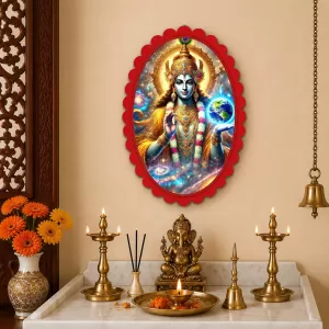 Krishna Wall Decorative Showpiece 6 X 8 Inch | 4 MM MDF Wooden Glossy Sublimation Print | Back Hook Wall Hanging | Home Temple & Living Room Decor (F57214)