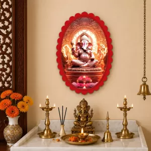 LordLord Ganesha Wall Decorative Showpiece 6 X 8 Inch | 4 MM MDF Wooden Glossy Sublimation Print | Back Hook Wall Hanging | Home Temple & Living Room Decor (F57221)