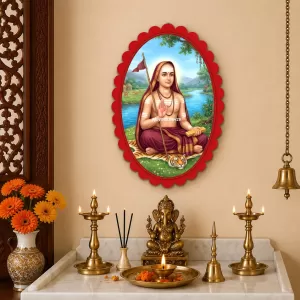Adi Shankara Wall Decorative Showpiece 6 X 8 Inch | 4 MM MDF Wooden Glossy Sublimation Print | Back Hook Wall Hanging | Home Temple & Living Room Decor (F57225)