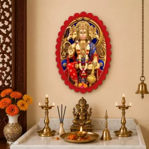 Hanuman Wall Decorative Showpiece 6 X 8 Inch | 4 MM MDF Wooden Glossy Sublimation Print | Back Hook Wall Hanging | Home Temple & Living Room Decor (F57245)