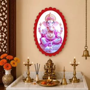 Ganesha Wall Decorative Showpiece 6 X 8 Inch | 4 MM MDF Wooden Glossy Sublimation Print | Back Hook Wall Hanging | Home Temple & Living Room Decor (F57282)