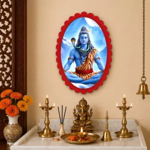 Shiva Wall Decorative Showpiece 6 X 8 Inch | 4 MM MDF Wooden Glossy Sublimation Print | Back Hook Wall Hanging | Home Temple & Living Room Decor (F57353)