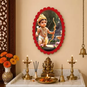 Lord Krishna Wall Decorative Showpiece 6 X 8 Inch | 4 MM MDF Wooden Glossy Sublimation Print | Back Hook Wall Hanging | Home Temple & Living Room Decor (F57371)