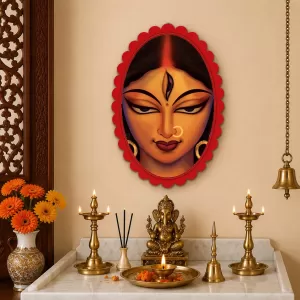 Goddess Durga Wall Decorative Showpiece 6 X 8 Inch | 4 MM MDF Wooden Glossy Sublimation Print | Back Hook Wall Hanging | Home Temple & Living Room Decor (F57392)