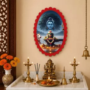 Lord Shiva Wall Decorative Showpiece 6 X 8 Inch | 4 MM MDF Wooden Glossy Sublimation Print | Back Hook Wall Hanging | Home Temple & Living Room Decor (F57396)