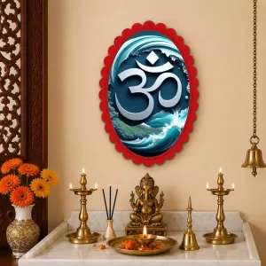 Om Wall Decorative Showpiece 6 X 8 Inch | 4 MM MDF Wooden Glossy Sublimation Print | Back Hook Wall Hanging | Home Temple & Living Room Decor (F57397)