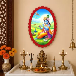 Shree Krishna Wall Decorative Showpiece 6 X 8 Inch | 4 MM MDF Wooden Glossy Sublimation Print | Back Hook Wall Hanging | Home Temple & Living Room Decor (F57403) Shree Krishna Wall Decorative Showpiece 6 X 8 Inch | 4 MM MDF Wooden Glossy Sublimation Print | Back Hook Wall Hanging | Home Temple & Living Room Decor (F57403)