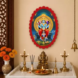 Lord Vishnu Wall Decorative Showpiece 6 X 8 Inch | 4 MM MDF Wooden Glossy Sublimation Print | Back Hook Wall Hanging | Home Temple & Living Room Decor (F57421)