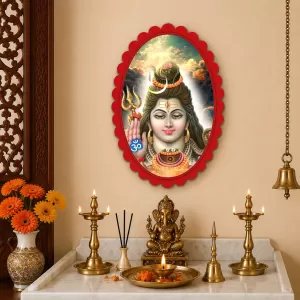 Shiva Wall Decorative Showpiece 6 X 8 Inch | 4 MM MDF Wooden Glossy Sublimation Print | Back Hook Wall Hanging | Home Temple & Living Room Decor (F57432)