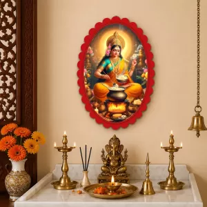 Annapurna Wall Decorative Showpiece 6 X 8 Inch | 4 MM MDF Wooden Glossy Sublimation Print | Back Hook Wall Hanging | Home Temple & Living Room Decor (F57434)