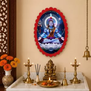 Shiva Wall Decorative Showpiece 6 X 8 Inch | 4 MM MDF Wooden Glossy Sublimation Print | Back Hook Wall Hanging | Home Temple & Living Room Decor (F57435)