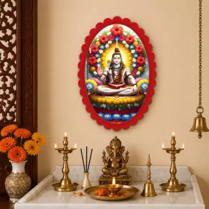 Lord Shiva Wall Decorative Showpiece 6 X 8 Inch | 4 MM MDF Wooden Glossy Sublimation Print | Back Hook Wall Hanging | Home Temple & Living Room Decor (F57440)