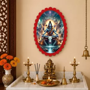 Shiva Wall Decorative Showpiece 6 X 8 Inch | 4 MM MDF Wooden Glossy Sublimation Print | Back Hook Wall Hanging | Home Temple & Living Room Decor (F57457)