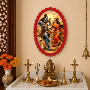 Lord Shiva And Parvati Wall Decorative Showpiece 6 X 8 Inch | 4 MM MDF Wooden Glossy Sublimation Print | Back Hook Wall Hanging | Home Temple & Living Room Decor (F57475)