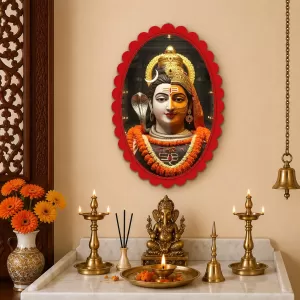 Lord Shiva Wall Decorative Showpiece 6 X 8 Inch | 4 MM MDF Wooden Glossy Sublimation Print | Back Hook Wall Hanging | Home Temple & Living Room Decor (F57477)