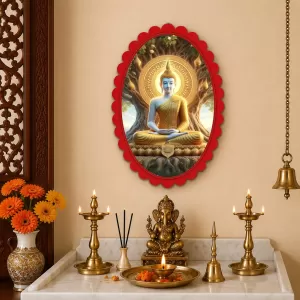 Gautama Buddha Wall Decorative Showpiece 6 X 8 Inch | 4 MM MDF Wooden Glossy Sublimation Print | Back Hook Wall Hanging | Home Temple & Living Room Decor (F57497)
