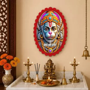 Hanuman Wall Decorative Showpiece 6 X 8 Inch | 4 MM MDF Wooden Glossy Sublimation Print | Back Hook Wall Hanging | Home Temple & Living Room Decor (F57499)