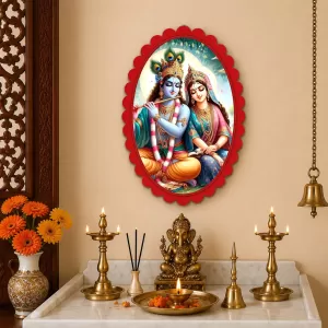 Shree Krishna And Shree Radha Wall Decorative Showpiece 6 X 8 Inch | 4 MM MDF Wooden Glossy Sublimation Print | Back Hook Wall Hanging | Home Temple & Living Room Decor (F57503) Shree Krishna And Shree Radha Wall Decorative Showpiece 6 X 8 Inch | 4 MM MDF Wooden Glossy Sublimation Print | Back Hook Wall Hanging | Home Temple & Living Room Decor (F57503)