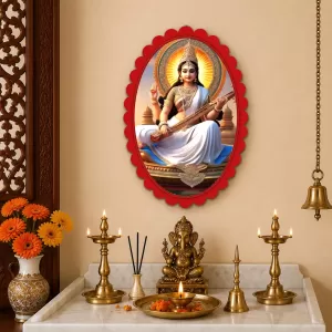 Saraswati Wall Decorative Showpiece 6 X 8 Inch | 4 MM MDF Wooden Glossy Sublimation Print | Back Hook Wall Hanging | Home Temple & Living Room Decor (F57508) Saraswati Wall Decorative Showpiece 6 X 8 Inch | 4 MM MDF Wooden Glossy Sublimation Print | Back Hook Wall Hanging | Home Temple & Living Room Decor (F57508)
