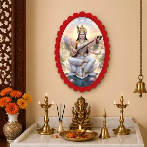 Saraswati Wall Decorative Showpiece 6 X 8 Inch | 4 MM MDF Wooden Glossy Sublimation Print | Back Hook Wall Hanging | Home Temple & Living Room Decor (F57523) Saraswati Wall Decorative Showpiece 6 X 8 Inch | 4 MM MDF Wooden Glossy Sublimation Print | Back Hook Wall Hanging | Home Temple & Living Room Decor (F57523)