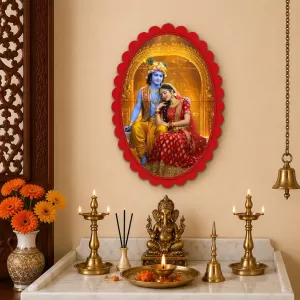 Shree Krishna And Shree Radha Wall Decorative Showpiece 6 X 8 Inch | 4 MM MDF Wooden Glossy Sublimation Print | Back Hook Wall Hanging | Home Temple & Living Room Decor (F57555) Shree Krishna And Shree Radha Wall Decorative Showpiece 6 X 8 Inch | 4 MM MDF Wooden Glossy Sublimation Print | Back Hook Wall Hanging | Home Temple & Living Room Decor (F57555)