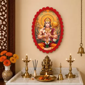 Hanuman Wall Decorative Showpiece 6 X 8 Inch | 4 MM MDF Wooden Glossy Sublimation Print | Back Hook Wall Hanging | Home Temple & Living Room Decor (F57559)