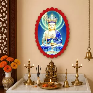 Avalokiteshvara Wall Decorative Showpiece 6 X 8 Inch | 4 MM MDF Wooden Glossy Sublimation Print | Back Hook Wall Hanging | Home Temple & Living Room Decor (F57575)