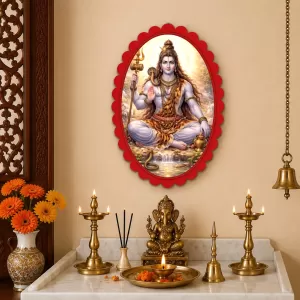 Lord Shiva Wall Decorative Showpiece 6 X 8 Inch | 4 MM MDF Wooden Glossy Sublimation Print | Back Hook Wall Hanging | Home Temple & Living Room Decor (F57616)