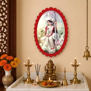 Saraswati Wall Decorative Showpiece 6 X 8 Inch | 4 MM MDF Wooden Glossy Sublimation Print | Back Hook Wall Hanging | Home Temple & Living Room Decor (F57657) Saraswati Wall Decorative Showpiece 6 X 8 Inch | 4 MM MDF Wooden Glossy Sublimation Print | Back Hook Wall Hanging | Home Temple & Living Room Decor (F57657)