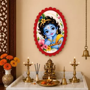 Lord Krishna Wall Decorative Showpiece 6 X 8 Inch | 4 MM MDF Wooden Glossy Sublimation Print | Back Hook Wall Hanging | Home Temple & Living Room Decor (F57663) Lord Krishna Wall Decorative Showpiece 6 X 8 Inch | 4 MM MDF Wooden Glossy Sublimation Print | Back Hook Wall Hanging | Home Temple & Living Room Decor (F57663)