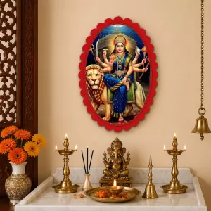 Durga Wall Decorative Showpiece 6 X 8 Inch | 4 MM MDF Wooden Glossy Sublimation Print | Back Hook Wall Hanging | Home Temple & Living Room Decor (F57670) Durga Wall Decorative Showpiece 6 X 8 Inch | 4 MM MDF Wooden Glossy Sublimation Print | Back Hook Wall Hanging | Home Temple & Living Room Decor (F57670)