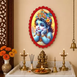 Shree Krishna Wall Decorative Showpiece 6 X 8 Inch | 4 MM MDF Wooden Glossy Sublimation Print | Back Hook Wall Hanging | Home Temple & Living Room Decor (F57694) Shree Krishna Wall Decorative Showpiece 6 X 8 Inch | 4 MM MDF Wooden Glossy Sublimation Print | Back Hook Wall Hanging | Home Temple & Living Room Decor (F57694)