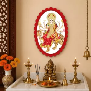 Goddess Durga Wall Decorative Showpiece 6 X 8 Inch | 4 MM MDF Wooden Glossy Sublimation Print | Back Hook Wall Hanging | Home Temple & Living Room Decor (F57697)
