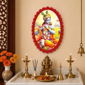 Shree Krishna Wall Decorative Showpiece 6 X 8 Inch | 4 MM MDF Wooden Glossy Sublimation Print | Back Hook Wall Hanging | Home Temple & Living Room Decor (F57720) Shree Krishna Wall Decorative Showpiece 6 X 8 Inch | 4 MM MDF Wooden Glossy Sublimation Print | Back Hook Wall Hanging | Home Temple & Living Room Decor (F57720)