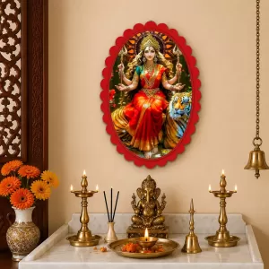 Goddess Durga Wall Decorative Showpiece 6 X 8 Inch | 4 MM MDF Wooden Glossy Sublimation Print | Back Hook Wall Hanging | Home Temple & Living Room Decor (F57726)