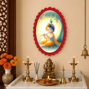 Krishna Wall Decorative Showpiece 6 X 8 Inch | 4 MM MDF Wooden Glossy Sublimation Print | Back Hook Wall Hanging | Home Temple & Living Room Decor (F57743) Krishna Wall Decorative Showpiece 6 X 8 Inch | 4 MM MDF Wooden Glossy Sublimation Print | Back Hook Wall Hanging | Home Temple & Living Room Decor (F57743)