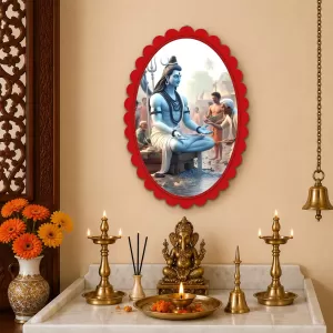 Shiva Wall Decorative Showpiece 6 X 8 Inch | 4 MM MDF Wooden Glossy Sublimation Print | Back Hook Wall Hanging | Home Temple & Living Room Decor (F57744)