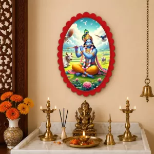 Shree Krishna Wall Decorative Showpiece 6 X 8 Inch | 4 MM MDF Wooden Glossy Sublimation Print | Back Hook Wall Hanging | Home Temple & Living Room Decor (F57806) Shree Krishna Wall Decorative Showpiece 6 X 8 Inch | 4 MM MDF Wooden Glossy Sublimation Print | Back Hook Wall Hanging | Home Temple & Living Room Decor (F57806)