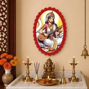 Saraswati Wall Decorative Showpiece 6 X 8 Inch | 4 MM MDF Wooden Glossy Sublimation Print | Back Hook Wall Hanging | Home Temple & Living Room Decor (F57829) Saraswati Wall Decorative Showpiece 6 X 8 Inch | 4 MM MDF Wooden Glossy Sublimation Print | Back Hook Wall Hanging | Home Temple & Living Room Decor (F57829)