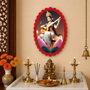 Saraswati Wall Decorative Showpiece 6 X 8 Inch | 4 MM MDF Wooden Glossy Sublimation Print | Back Hook Wall Hanging | Home Temple & Living Room Decor (F57857) Saraswati Wall Decorative Showpiece 6 X 8 Inch | 4 MM MDF Wooden Glossy Sublimation Print | Back Hook Wall Hanging | Home Temple & Living Room Decor (F57857)